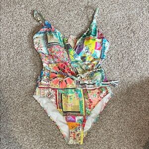 Johnny Was Fleur Multicolor Patchwork Floral One-Piece Swimsuit, NWT